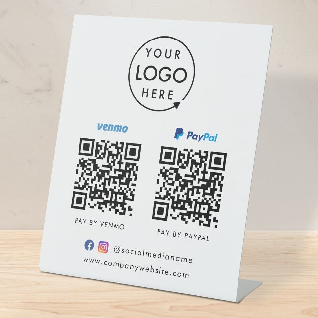 QR Code Payment | Venmo Paypal Scan to Pay Logo Pedestal Sign (Versatile digital payment tabletop signs for sales, retail stores, salons, pop-ups, events & more!)