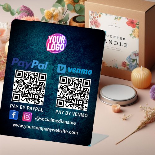 QR Code Payment  Venmo Paypal Scan to Pay Logo Pedestal Sign