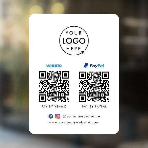 QR Code Payment  Venmo Paypal Scan to Pay Logo Window Cling