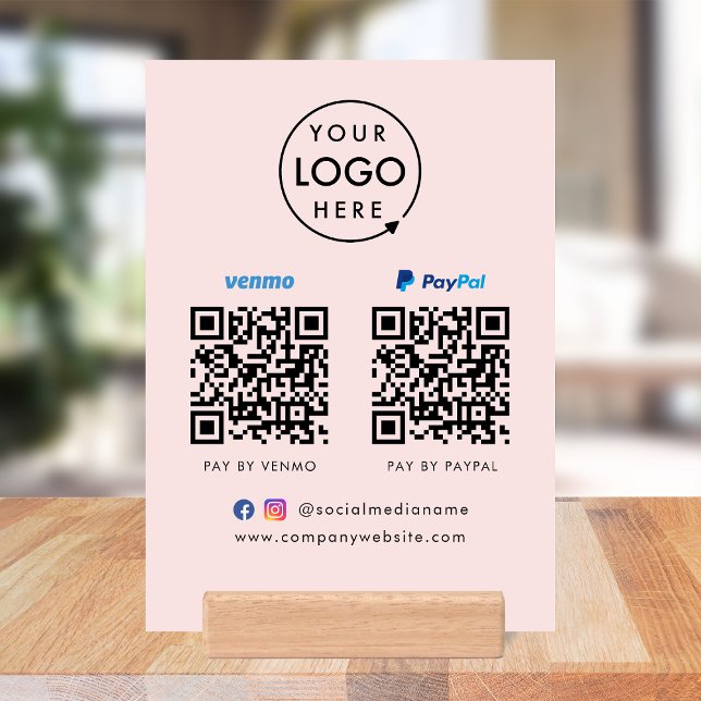 QR Code Payment | Venmo Paypal Scan to Pay Pink Holder (Versatile digital payment tabletop signs for sales, retail stores, salons, pop-ups, events & more!)