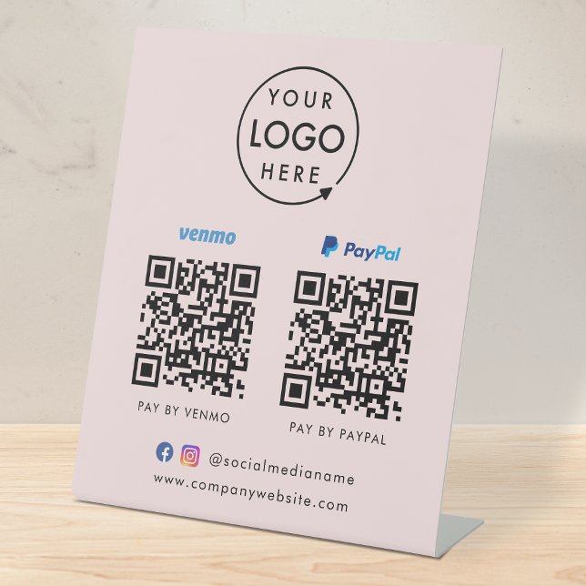 QR Code Payment | Venmo Paypal Scan to Pay Pink Pedestal Sign (Versatile digital payment tabletop signs for sales, retail stores, salons, pop-ups, events & more!)