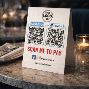 QR Code Payment Venmo Paypal Scan to Pay Table Tent
