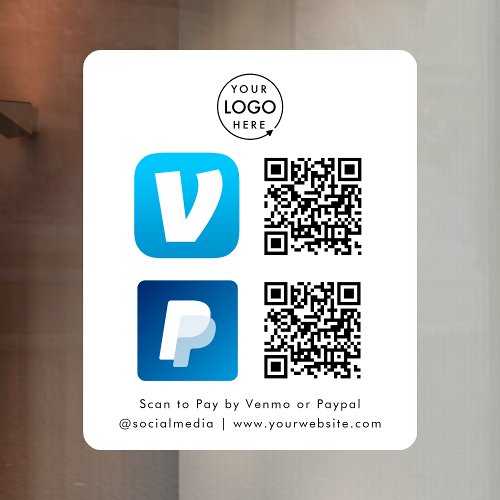 QR Code Payment  Venmo  Paypal Scan to Pay White Window Cling