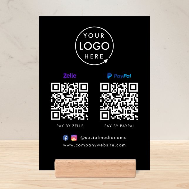 QR Code Payment | Zelle Paypal Scan to Pay Black Holder (Versatile digital payment tabletop signs for sales, retail stores, salons, pop-ups, events & more!)