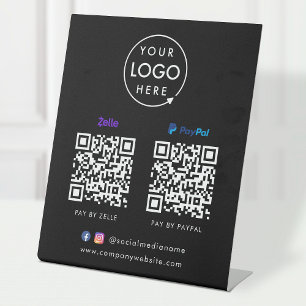 QR Code Payment Zelle Paypal Scan to Pay Black Pedestal Sign