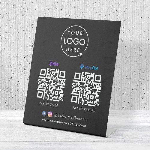 QR Code Payment  Zelle Paypal Scan to Pay Black Pedestal Sign