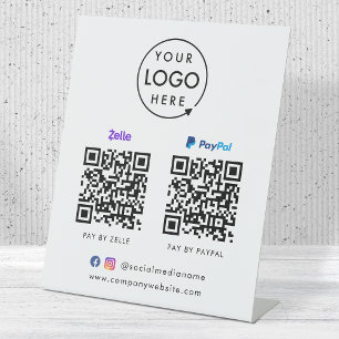 QR Code Payment Zelle Paypal Scan to Pay Logo Pedestal Sign