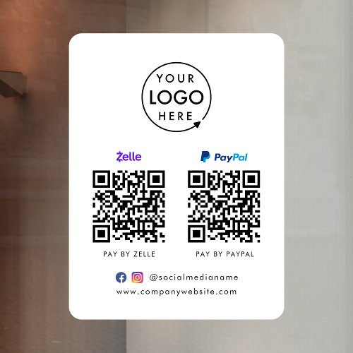 QR Code Payment  Zelle Paypal Scan to Pay Logo Window Cling