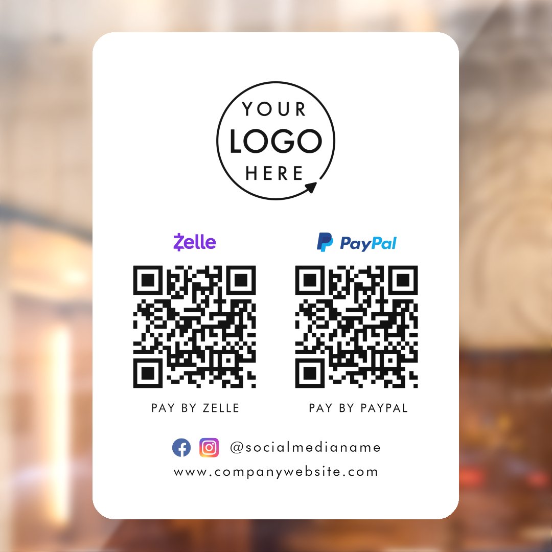 QR Code Payment Zelle Paypal Scan to Pay Logo Window Cling Zazzle
