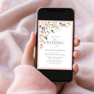 QR Code Peach Pink Watercolor Floral Wedding Invitation