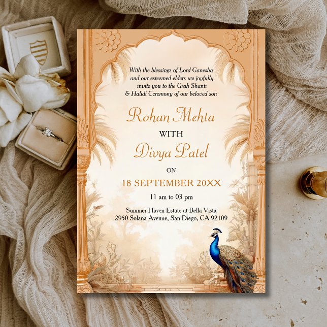 QR Code Peacock Palm Garden Indian Wedding Invitation (Creator Uploaded)