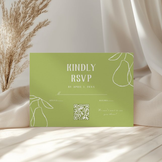 QR Code Perfect Pear Illustration Bridal Shower RSVP Card (Creator Uploaded)