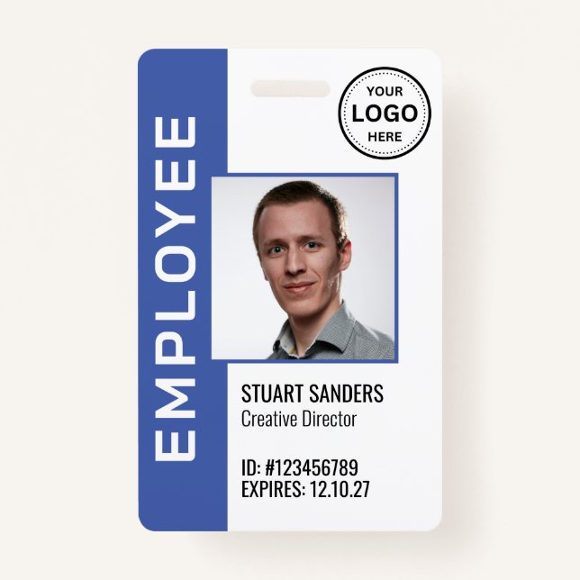 QR Code Periwinkle Corporate Logo Photo Employee Badge (Front)