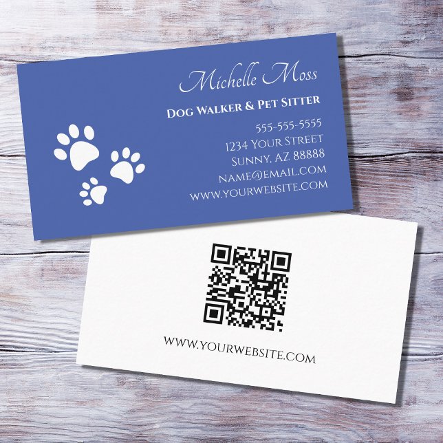 QR code Pet Sitter Paw Prints Blue  Business Card (Creator Uploaded)