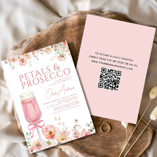 QR Code Petals & Prosecco Blush Bridal Shower Invitation