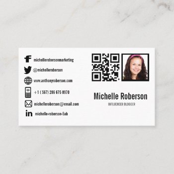 Qr Code Photo And Social Media Icons Business Card by CustomizePersonalize at Zazzle