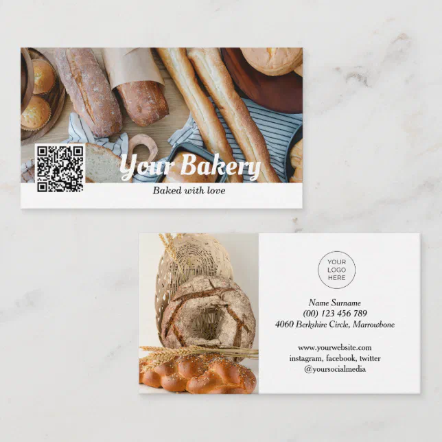 QR code photo bakery business card with Logo Zazzle