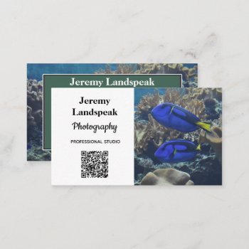Qr Code & Photo Bi Colors Green Photography Business Card by ellvinebluemodern at Zazzle