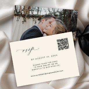 QR code photo black and ivory wedding RSVP Card