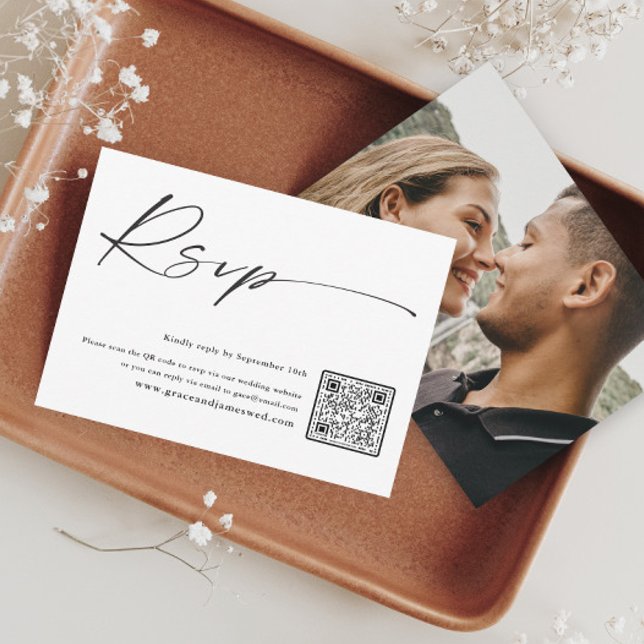 QR Code Photo Black and White RSVP Card (Creator Uploaded)