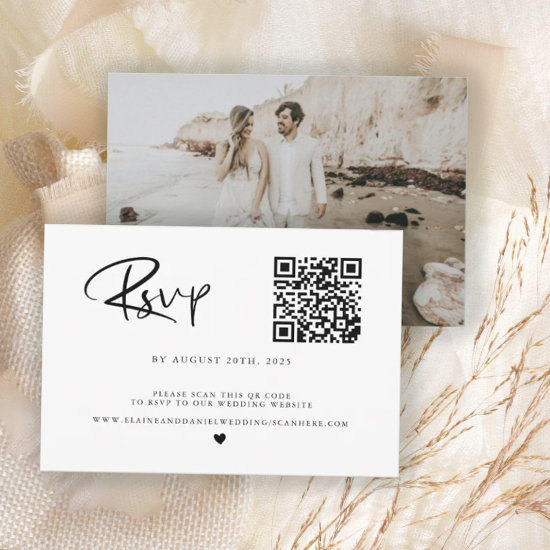 QR Code Photo Black & White  RSVP Card