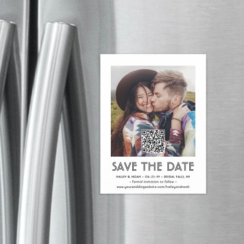 QR Code  Photo Chic Simple Wedding Save the Date Magnetic Invitation