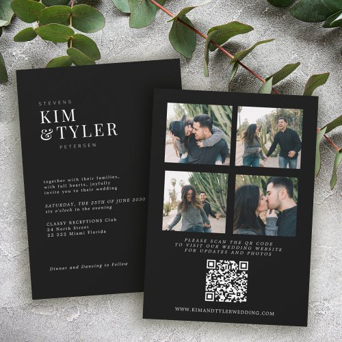 QR CODE photo collage modern typography wedding Invitation