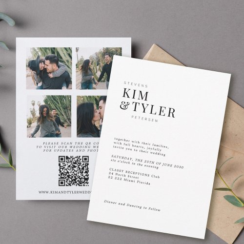QR CODE photo collage modern typography wedding Invitation