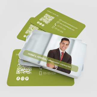 QR Code Photo Contact Olive Green Modern Business Card