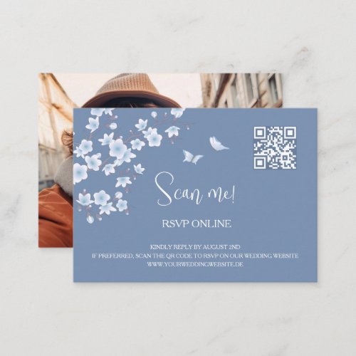  QR Code  Photo  Dusty Blue RSVP Online  Enclosure Card