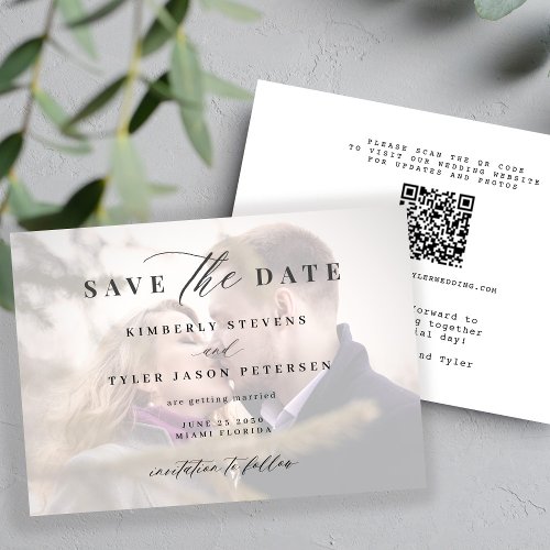 QR CODE photo elegant script modern wedding Save The Date