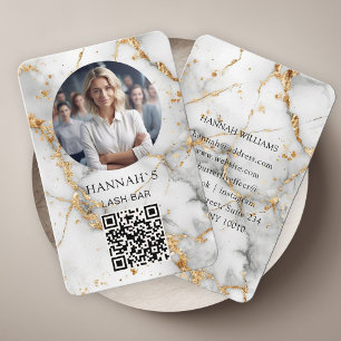QR-Code, Photo, Marble, White-Gold, Salon Business Card
