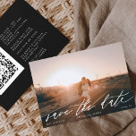 QR Code Photo Modern Black and White Save The Date<br><div class="desc">Beautiful calligraphy lettering in white to overlay your photo save the date card. Modern Black and White Simple Photo The Wedding Save the Date.</div>