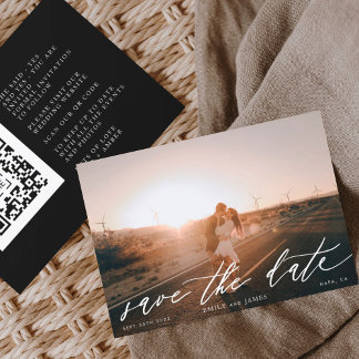 QR Code Photo Modern Black and White Save The Date