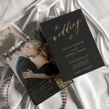 Qr Code Photo Modern Elegant Gold Black Wedding Invitation by invitations_kits at Zazzle