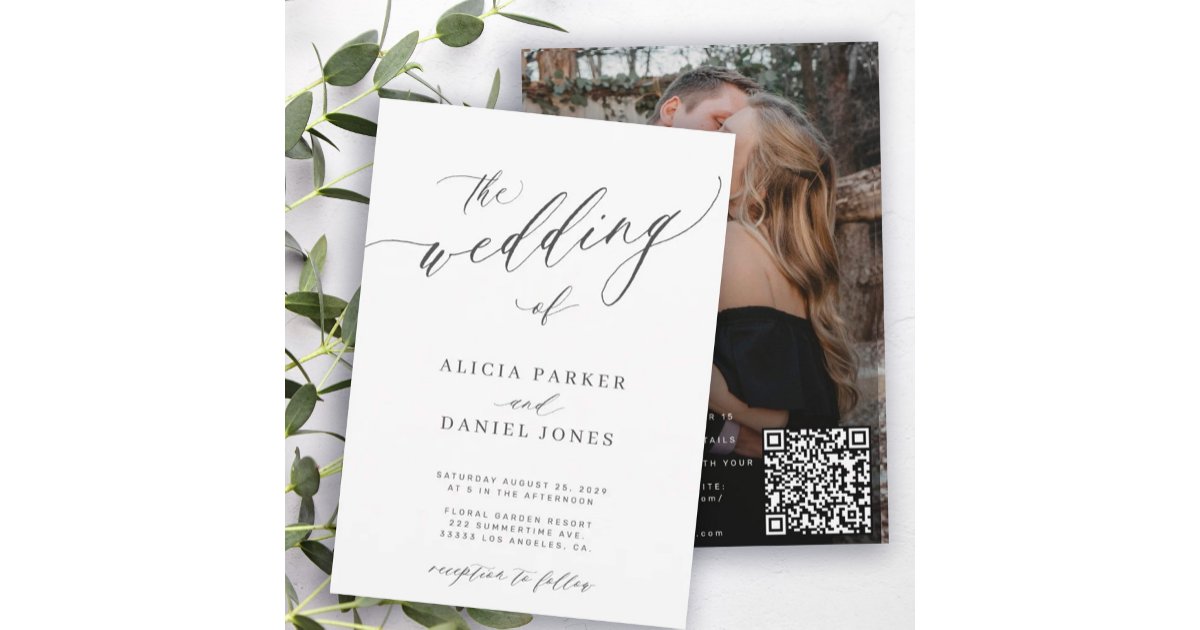 QR code photo modern simple elegant wedding Invitation | Zazzle