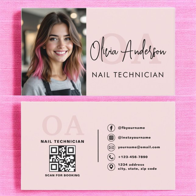 QR Code Photo Nail Specialist Modern Typography  Business Card (Creator Uploaded)