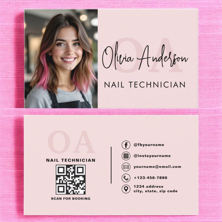 QR Code Photo Nail Specialist Modern Typography Business Card