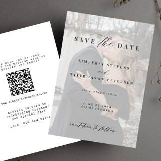 QR CODE photo overlay elegant modern wedding Save The Date
