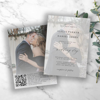 Qr Code Photo Overlay Modern Elegant Wedding Invitation by invitations_kits at Zazzle