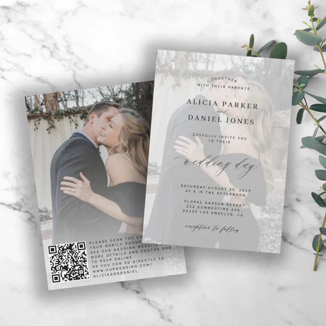 QR CODE photo overlay modern elegant wedding Invitation | Zazzle