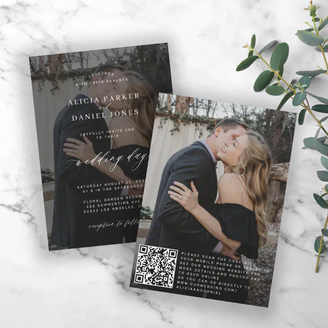 QR CODE photo overlay modern elegant wedding Invitation | Zazzle