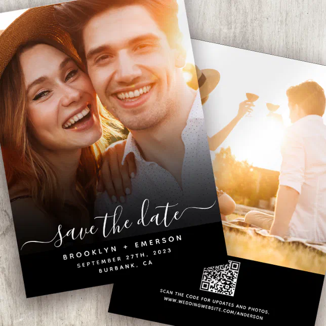 QR Code Photo Overlay Modern Wedding Save The Date | Zazzle