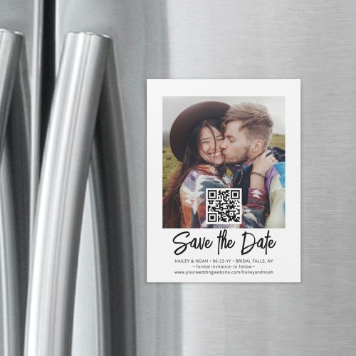 QR Code Photo Overlay Modern Wedding Save the Date Magnetic Invitation
