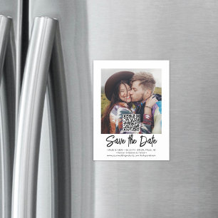 QR Code Photo Overlay Modern Wedding Save the Date Magnetic Invitation