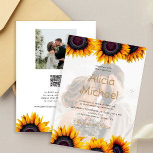 QR code photo overlay sunflower all in one wedding Invitation