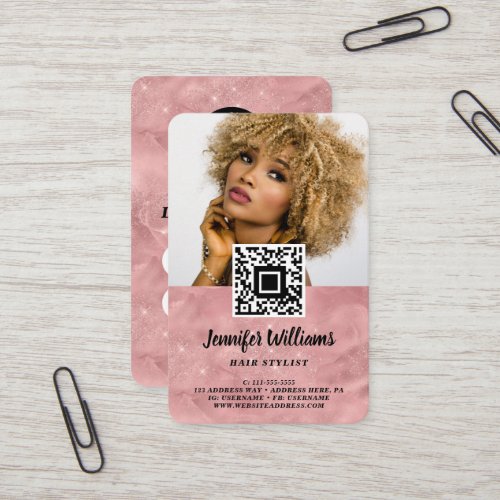 QR Code Photo Pink Modern Loyalty Template Business Card