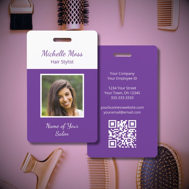 QR code Photo Purple Hair Stylist Beauty Salon Badge (Creator Uploaded)