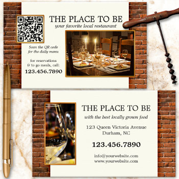 Qr Code Photo Restaurant Business Card by sunnysites at Zazzle