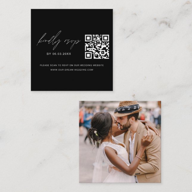 QR Code Photo RSVP Wedding Website Minimalist Enclosure Card (Front/Back)